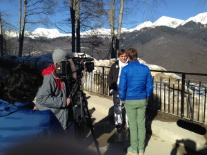 NBC SportsDesk correspondent Ben Fogle interviewing Mexican skier Hubertus von Hohenlohe.